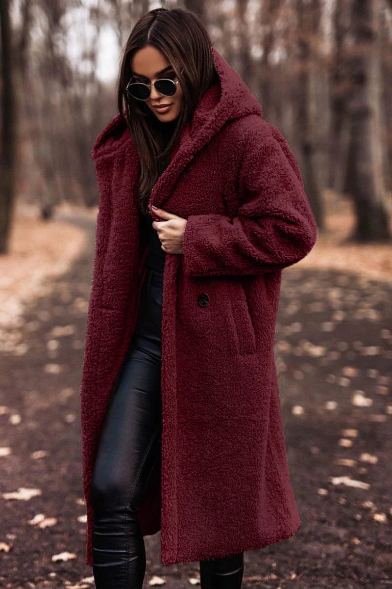 ARVIA - langer teddy jas capuchon