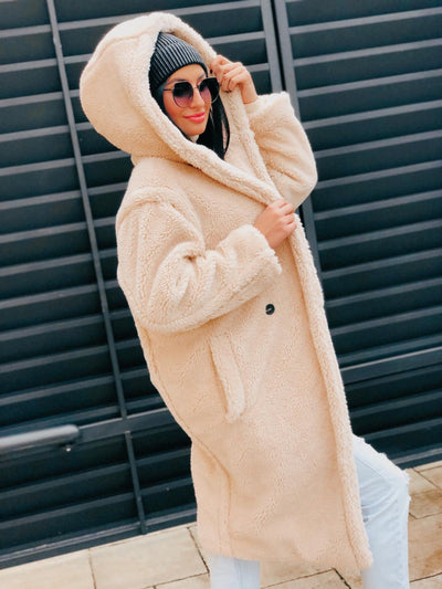ARVIA - langer teddy jas capuchon