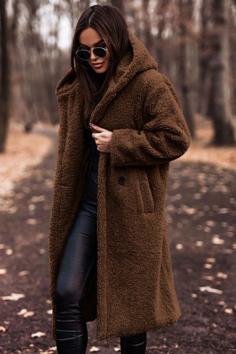 ARVIA - langer teddy jas capuchon