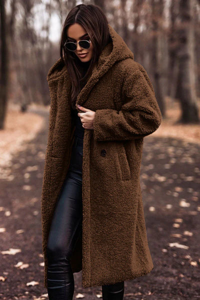 ARVIA - langer teddy jas capuchon